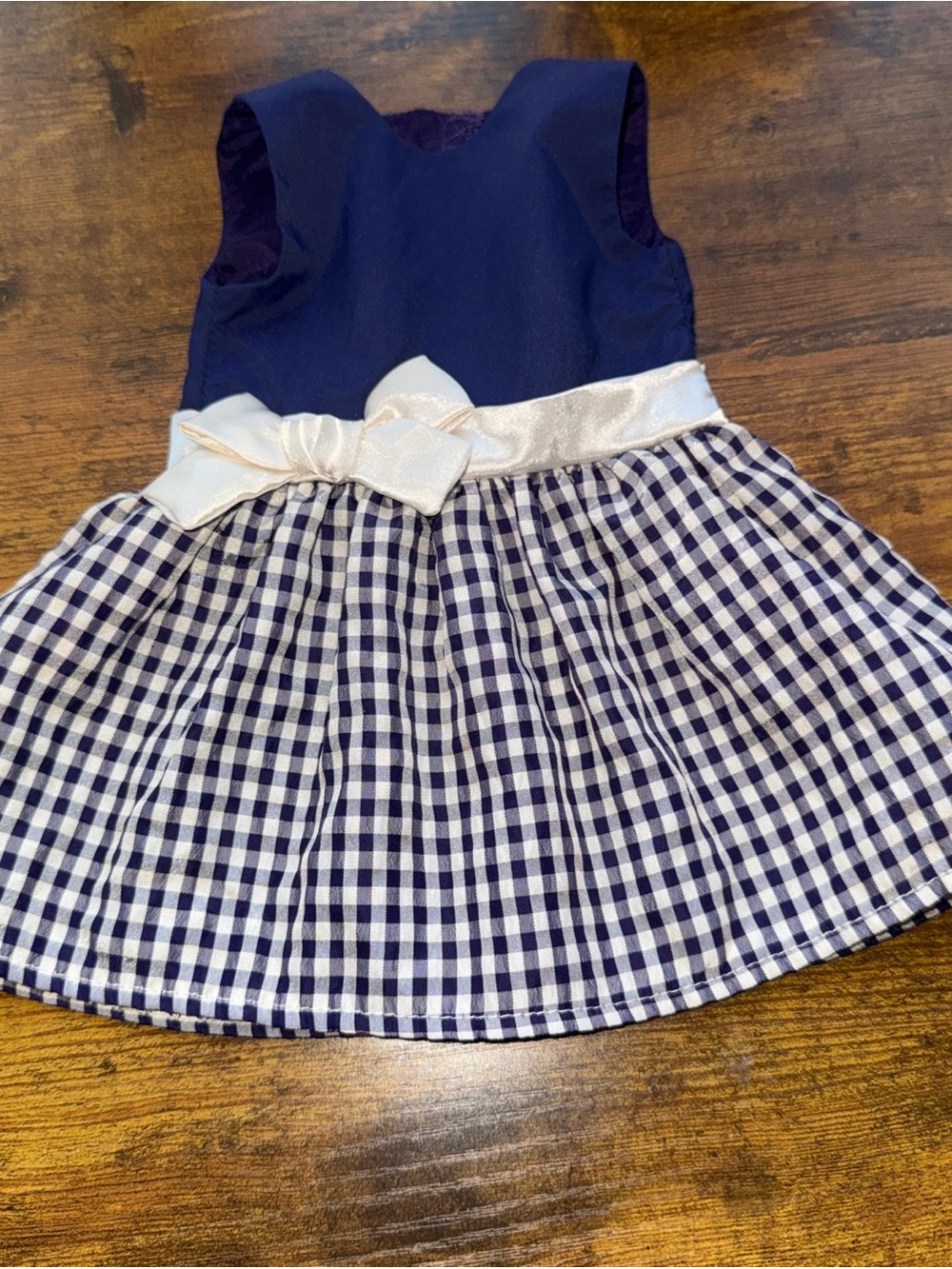 America Girl Pet Show Navy & White Gingham Bow Sleeveless Dress